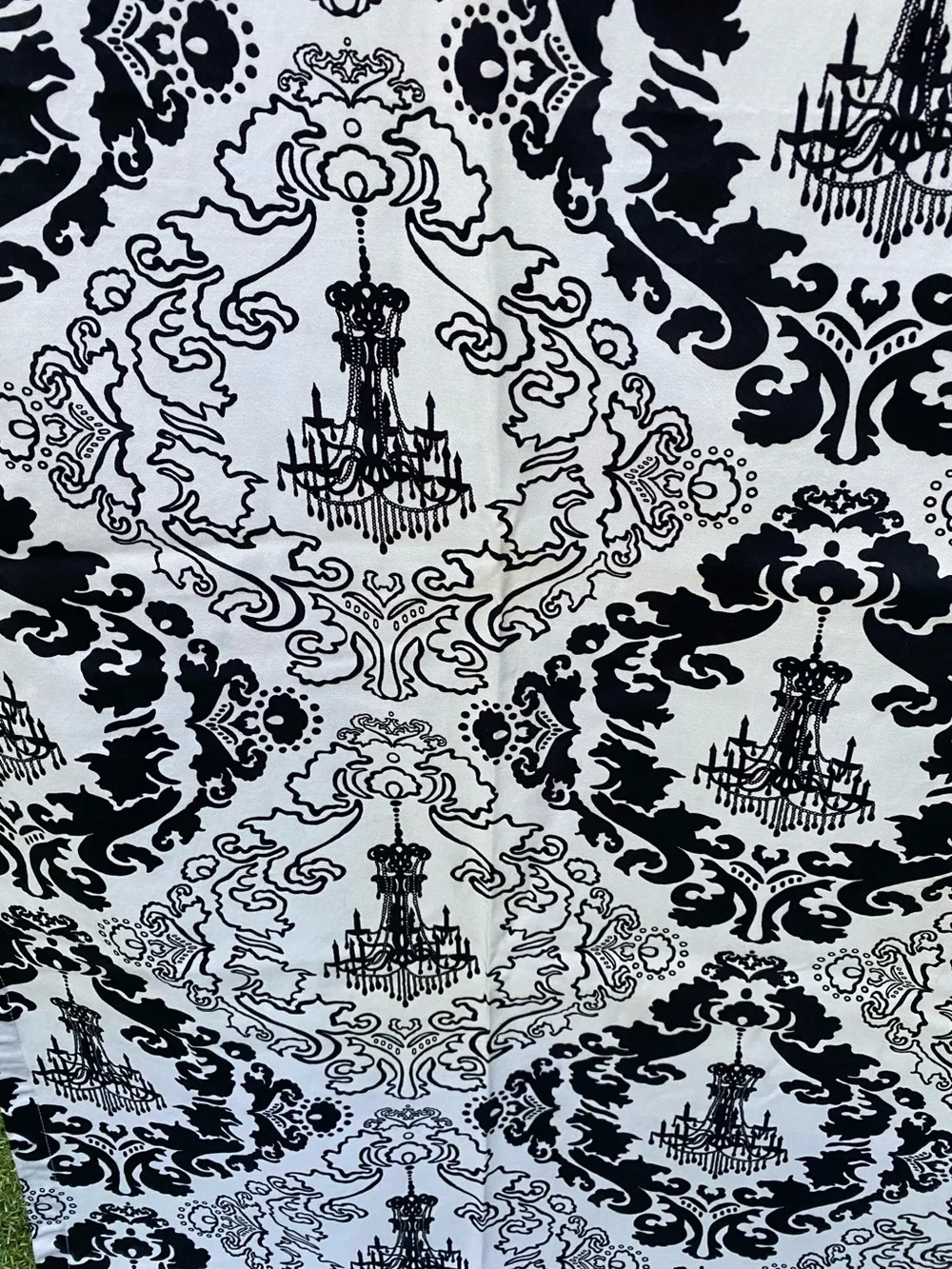 Black White Chandelier Damask Cotton Curtain Panels - Pair of 2